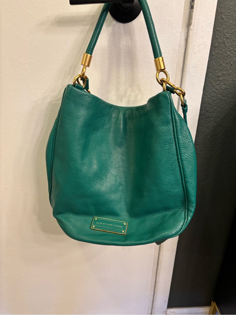 Marc Jacobs Teal Green Pebbled Leather Shoulder Bag with Gold Hardware